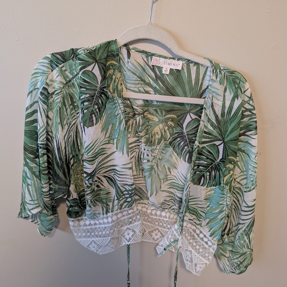 Timing Green Leaf Print Women's Blouse